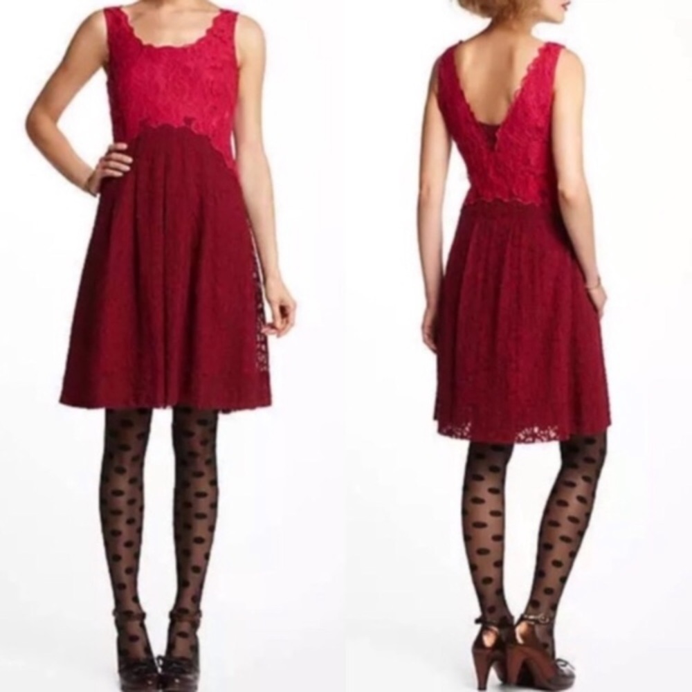 Moulinette Soeurs red maroon lace Carmindy dress